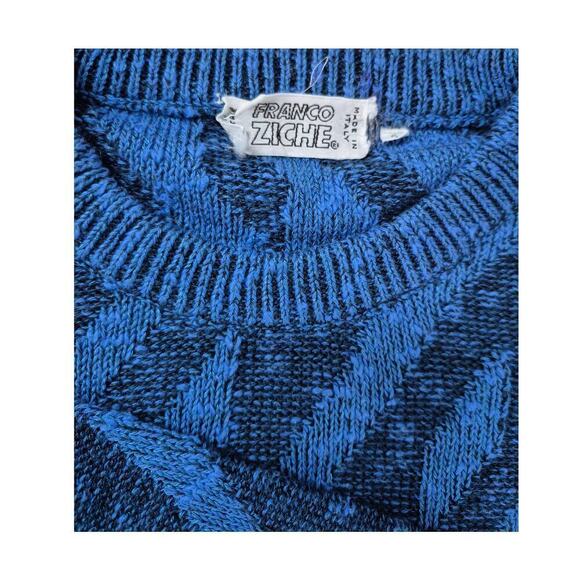 VTG Franco Ziche Italy Blue /Black Cotton Sweater Tundra Coogi Style 80s 90s XL - Picture 5 of 9